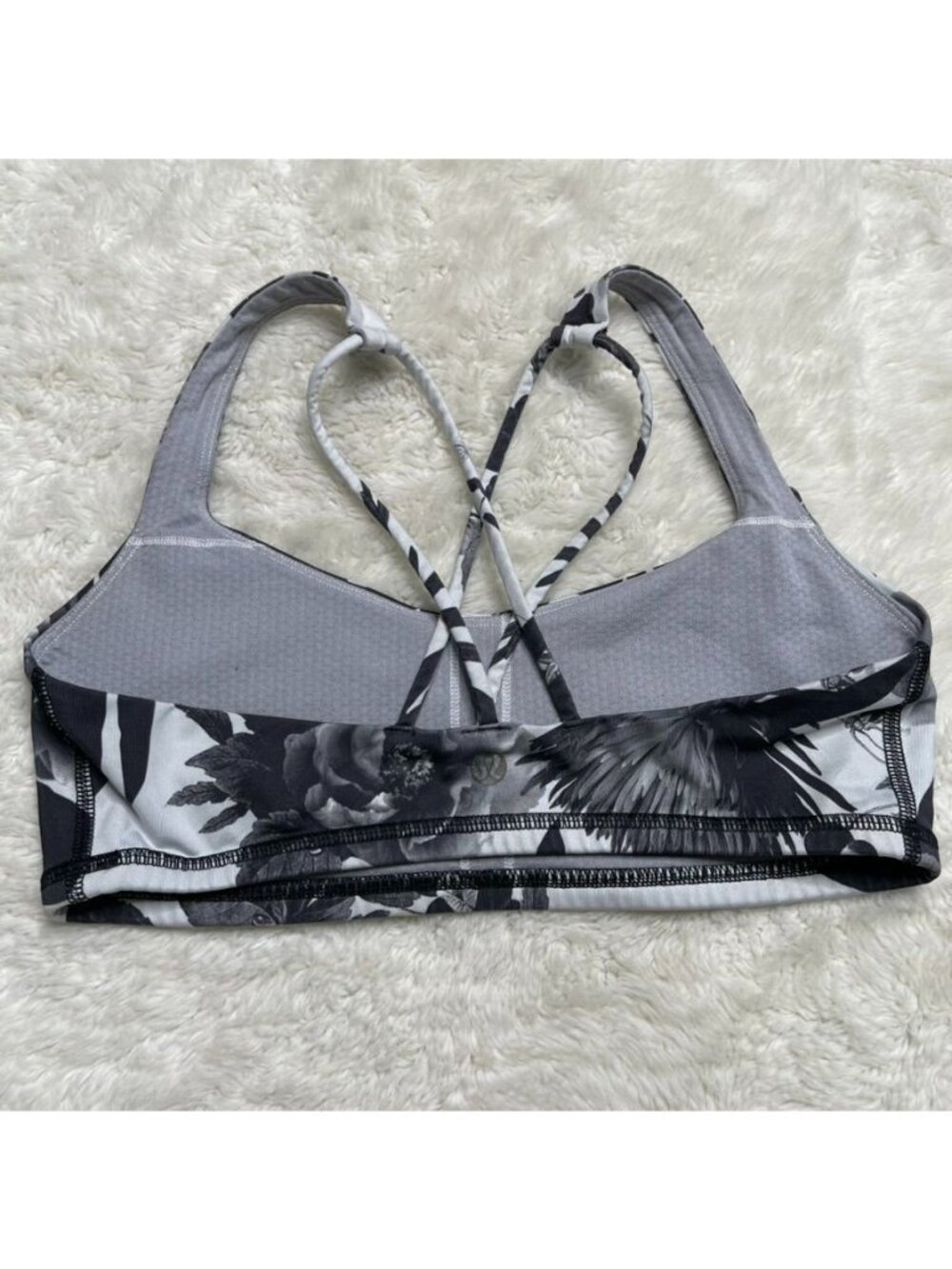 Lululemon Free To Be Sports Bra Size 6 Black White Floral Strappy Yoga Athleisur